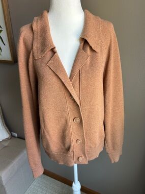 Women’s Tahari Camel Button-Front Collared Cotton Cardigan Size L